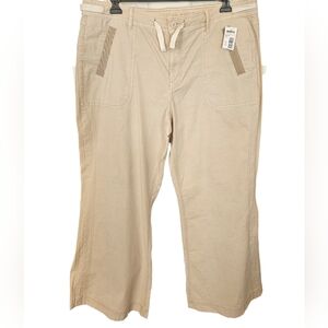 American Eagle Stretch Drawstring Button Zip Khaki Chinos Wide Leg Sz 18 New